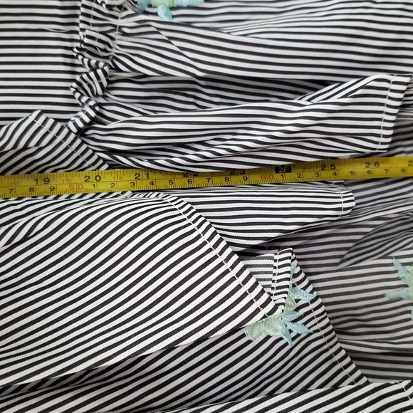 Dance & Marvel Midi Skirt Medium Black White Stripe Floral Ruffle Embroidered - Picture 10 of 16